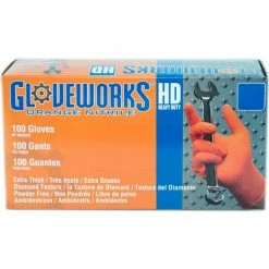 Ammex® GWON Gloveworks Industrial Grade Textured Nitrile Gloves, Powder-Free, Orng, S, 100/Box