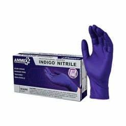 Ammex® AINPF Textured Medical/Exam Nitrile Gloves, Powder-Free, Indigo, X-Large, 100/Box