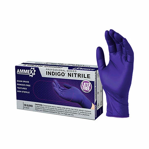 Ammex® AINPF Textured Medical/Exam Nitrile Gloves, Powder-Free, Indigo, X-Large, 100/Box