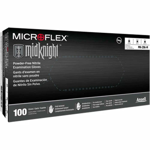 Ansell MidKnight® MK-296 Nitrile Powder Free Disposable Gloves, 4.7 Mil, Black, L, 100/Box