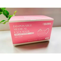Global Industrial Disposable Medical Face Masks, 3-Ply With Earloops, Individually Wrapped, Pink, 50/Box