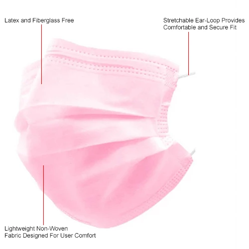 Global Industrial Disposable Medical Face Masks, 3-Ply With Earloops, Individually Wrapped, Pink, 50/Box - Image 8