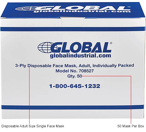 Global Industrial Disposable 3-Ply Face Mask, Adult Size, Individually Packed, 50/Box - Image 13