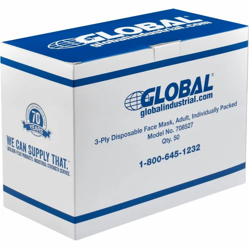 Global Industrial Disposable 3-Ply Face Mask, Adult Size, Individually Packed, 50/Box - Image 5