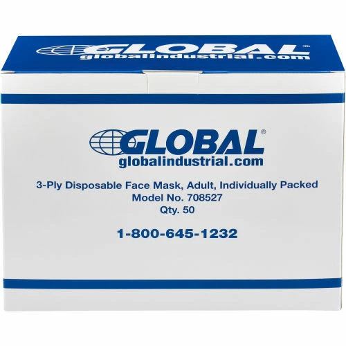 Global Industrial Disposable 3-Ply Face Mask, Adult Size, Individually Packed, 50/Box - Image 6
