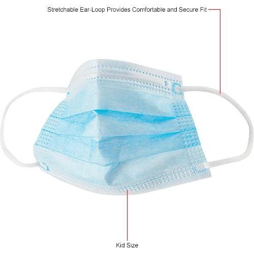 Global Industrial Disposable Face Mask, 3-Ply w/ Earloops, Kids Size, Blue, 50/Box - Image 7