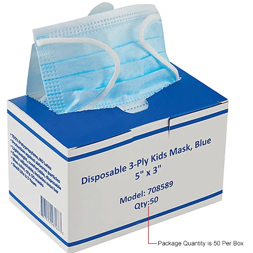 Global Industrial Disposable Face Mask, 3-Ply w/ Earloops, Kids Size, Blue, 50/Box - Image 8
