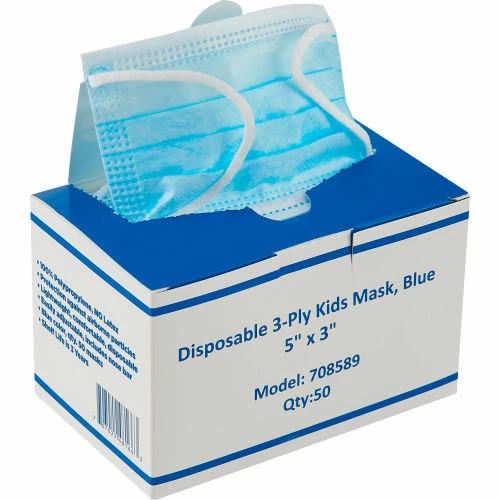 Global Industrial Disposable Face Mask, 3-Ply w/ Earloops, Kids Size, Blue, 50/Box - Image 4