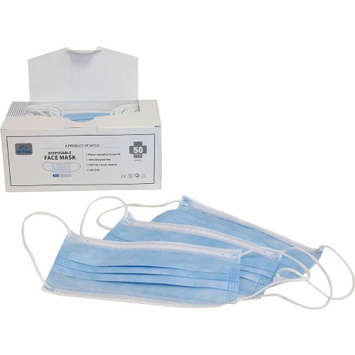 Disposable Face Mask With Ear Loops, Blue, 3-Ply, 50/Box