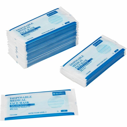 Global Industrial Medical Face Mask, 3-Ply w/Earloops, ASTM Level 2,Individually Wrapped,50/Bx - Image 5