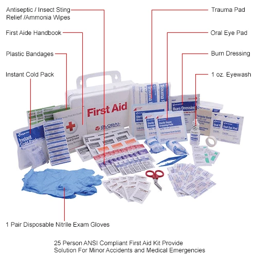 Global Industrial First Aid Kit, 25 Person, ANSI Compliant, Plastic Case - Image 3