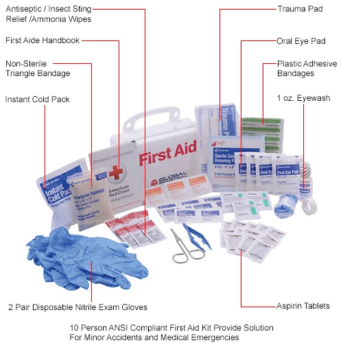 Global Industrial First Aid Kit, 10 Person, Plastic Case - Image 3