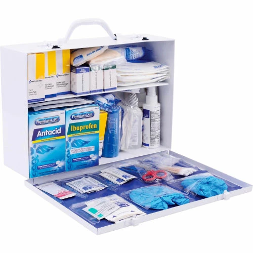 Global Industrial First Aid Kit, 50-75 Person, ANSI Compliant, 2 Shelf Steel Cabinet