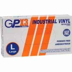 Ammex® GPX3 Industrial Grade Vinyl Gloves, 3 Mil, Powder-Free, Large, Clear, 100/Box, 10 Box/CS