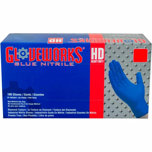 Ammex® GWRBN Gloveworks Industrial Grade Textured Nitrile Gloves, Powder-Free, Blue, L, 100/Box