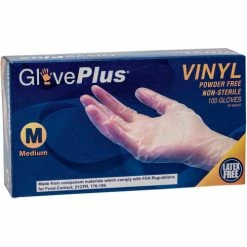 Ammex® GlovePlus Industrial Grade Vinyl Gloves, 4 Mil, Powder-Free, L, Clear, 100/Box