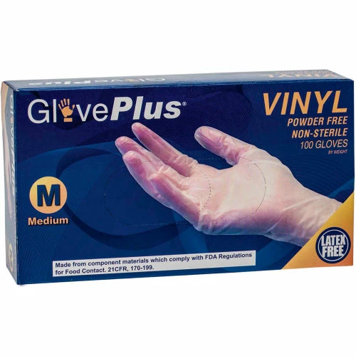 Ammex® GlovePlus Industrial Grade Vinyl Gloves, 4 Mil, Powder-Free, L, Clear, 100/Box
