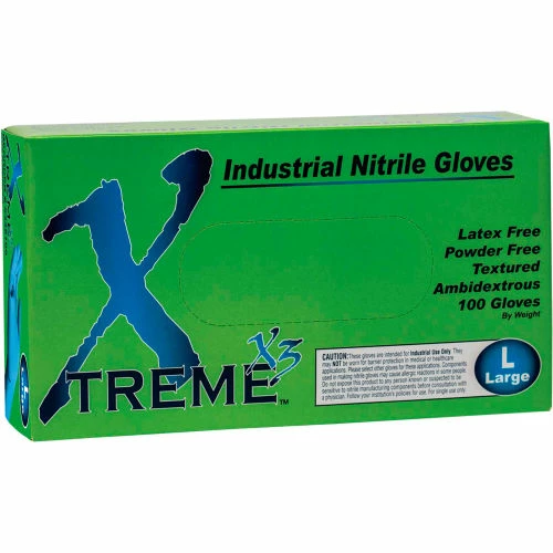 Ammex® X3 Xtreme Industrial Grade Disposable Nitrile Gloves, Powder-Free, Blue, XL, 100/Box