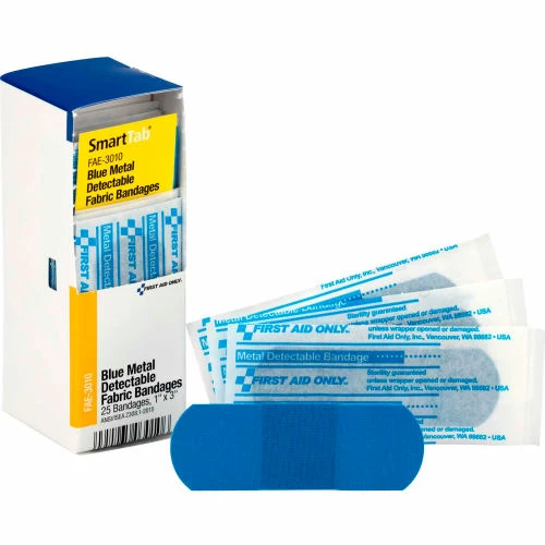 First Aid Only FAE-3010 SmartCompliance Refill Metal Detectable Bandages, Blue, 1"X 3", 25/Box - Pkg Qty 24