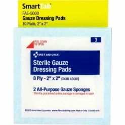 First Aid Only FAE-5000 SmartCompliance Refill Sterile Gauze Pads, 2"X2", 10/Box