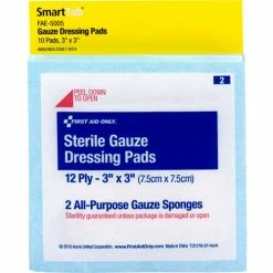 First Aid Only FAE-5005 SmartCompliance Refill Sterile Gauze Pads, 3"X3", 10/Bag