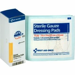 First Aid Only FAE-5013 SmartCompliance Refill Sterile Gauze Pads, 3"X 3", 10/Box