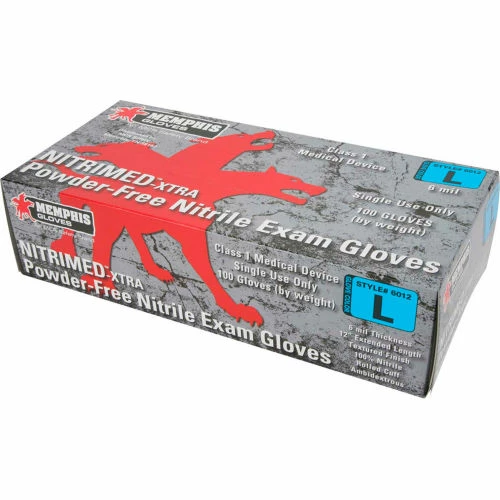 Memphis Glove MCR Safety 6012 Nitri-Med Nitrile Medical/Exam Textured Gloves, Powder-Free, Blue, 12", S, 100/Box - Image 3