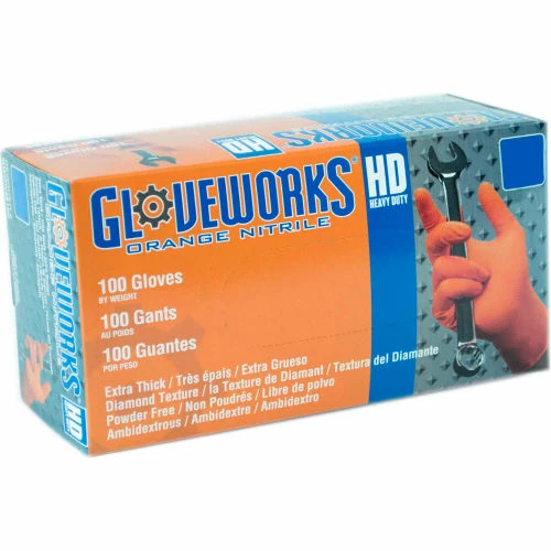 Ammex® GWON Gloveworks Industrial Grade Textured Nitrile Gloves, Powder-Free, Orng, M, 100/Box - Image 2