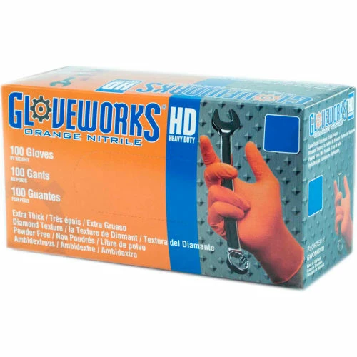 Ammex® GWON Gloveworks Industrial Grade Textured Nitrile Gloves, Powder-Free, Orng, M, 100/Box - Image 3