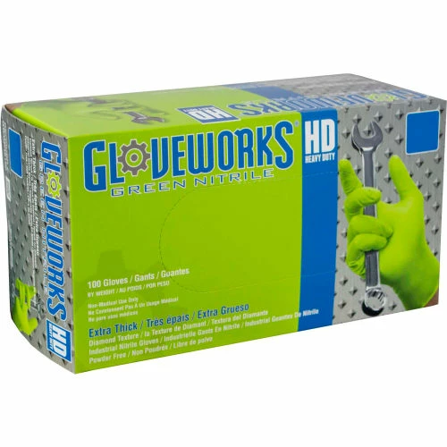 Ammex® GWGN Gloveworks Industrial Grade Textured Nitrile Gloves, Powder-Free, L, Green, 100/Box - Image 2