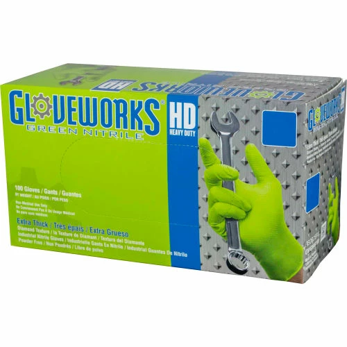 Ammex® GWGN Gloveworks Industrial Grade Textured Nitrile Gloves, Powder-Free, L, Green, 100/Box - Image 3