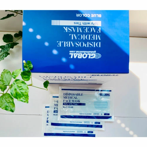 Global Industrial Disposable Medical Face Masks, 3-Ply with Ties, Individually Wrapped, Blue, 50/Box - Image 3