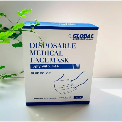 Global Industrial Disposable Medical Face Masks, 3-Ply with Ties, Individually Wrapped, Blue, 50/Box - Image 2