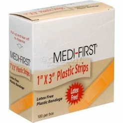 Medi-First Plastic Strip Bandage, 1" x 3" Strip, 100/Box