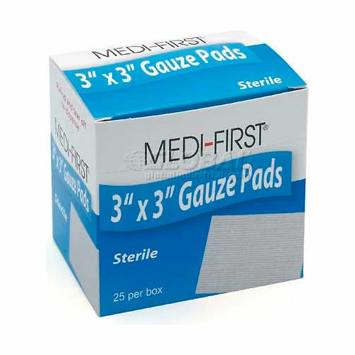 Medi-First Gauze Pads - Sterile, 3" x 3" Pad, 25/Box