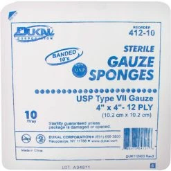 Dukal Gauze Sponge, 4" x 4", Sterile Tray, 12-Ply, 10/Tray, 128 Tray/Case