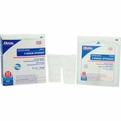 Dukal T-Drain Sponge, 4" x 4" Sterile, 16 Ply, 1/PK, 25 PK/Tray, 12 Tray/Case