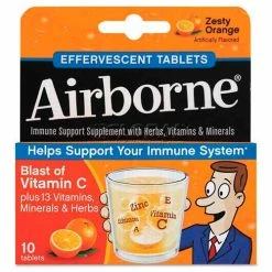 Airborne 47865-30004 Immune Support Effervescent Tablet, Orange, 10/Pack