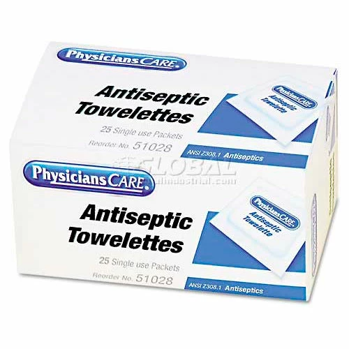 PhysiciansCare 51028 First Aid Antiseptic Towelettes, Box of 25