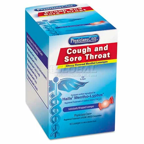 PhysiciansCare 90306 Cough and Sore Throat, Cherry Menthol Lozenges, Individually Wrapped