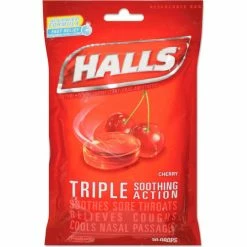 HALLS Triple Action Cough Drops, Cherry, 30/Bag