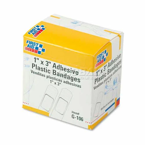 First Aid Only G-106 Plastic Adhesive Bandages,1" x 3", 100/Box