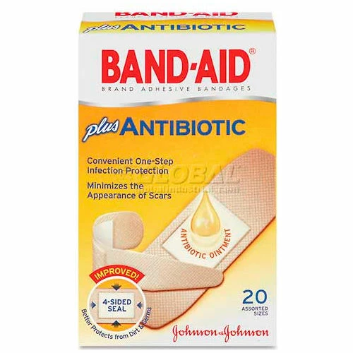 BAND-AID 5570 Antibiotic Adhesive Bandages, Assorted Sizes, 20/Box