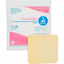 Dynarex FoamFlex™ Non Adhesive Waterproof Foam Dressing, 4"L x 4"W, 120 Pcs