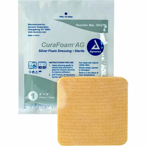 Dynarex Curafoam AG Silver Dressing, 4"L x 4"W, 10 Pcs