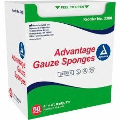 Dynarex Advantage Gauze Sponge, Sterile, 4"L x 4"W, 8 Ply, 600 Pcs